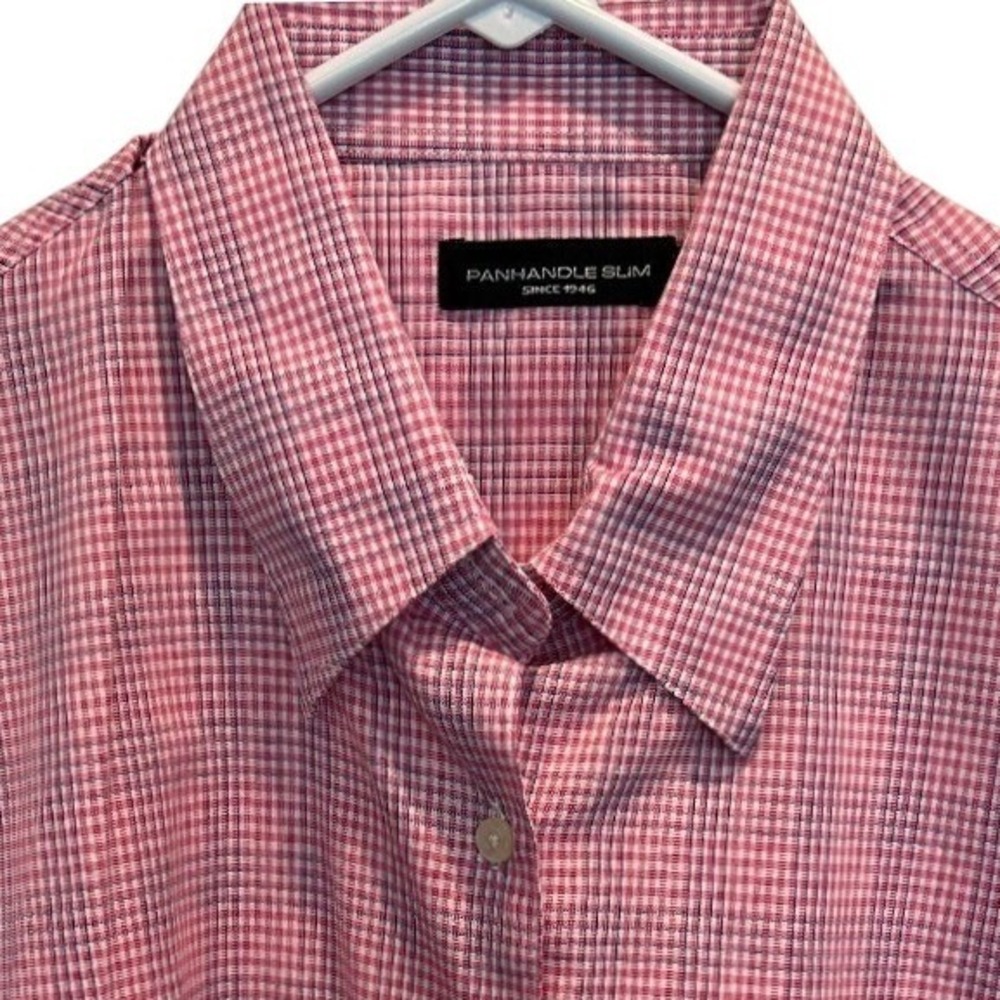 Panhandle Slim Western Button Up Shirt Large Womens‎ Pink Gingham Plaid Cotton